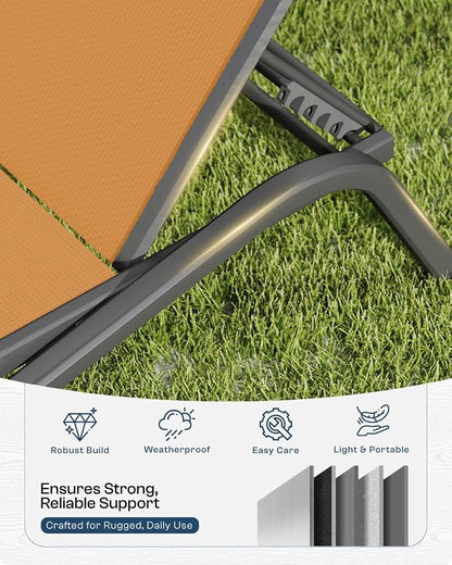 3-Piece Patio Chaise Lounge Set with Side Table, Set of 2 Adjustable Pool Chairs and Aluminum Bistro Table, All-Weather Outdoor Furniture for Pool Deck, Patio & Tanning, Solar Orange