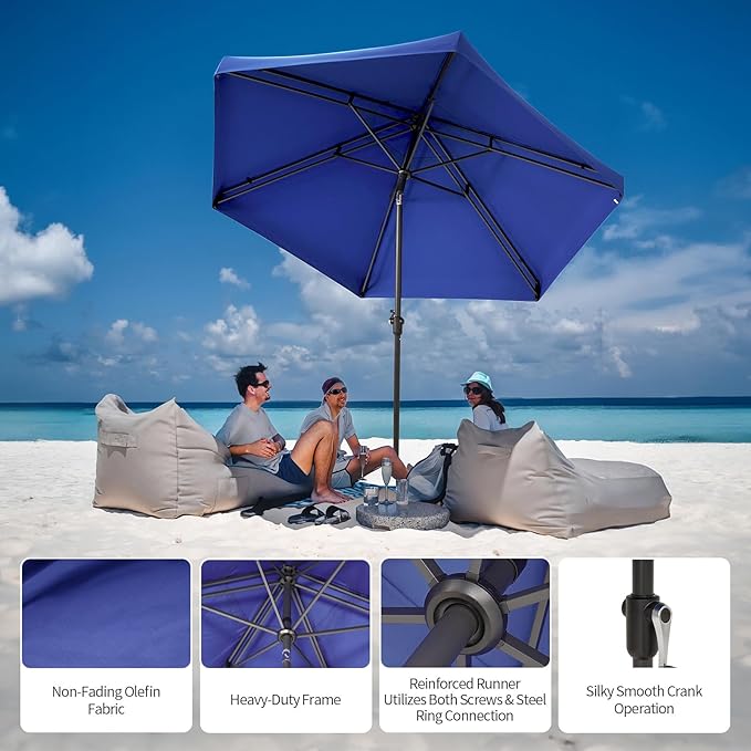 CROWN SHADES 9 Ft Patio Umbrella with Auto-Tilt & Olefin Fabric - Patented 90° Edge Connection Wind Resistant, Outdoor Umbrella for Table, Pool, Beach, Effortless Crank System