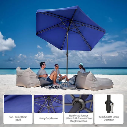 CROWN SHADES 9 Ft Patio Umbrella with Auto-Tilt & Olefin Fabric - Patented 90° Edge Connection Wind Resistant, Outdoor Umbrella for Table, Pool, Beach, Effortless Crank System