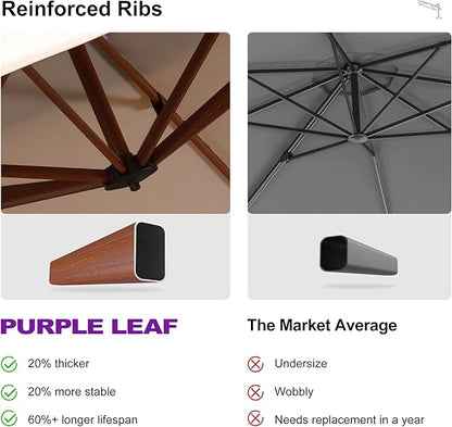 PURPLE LEAF 12ft Patio Umbrella Outdoor Square Umbrellas Large Cantilever Umbrella Windproof Offset Umbrellas Heavy Duty Sun Umbrella for Garden Deck Pool Patio, Beige