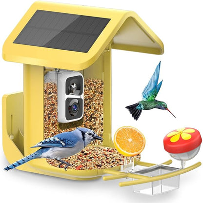 Bird Feeder with Camera Solar Powered : Smart Camera Bird Feeder 2K Live Steam for Outdoor, 5MP Photos, AI Identification, 1.8L Large Capacity, Gifts for Mom Dad, Built in Dual Solar Panel