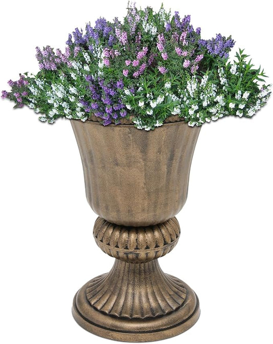 Athena Collection 20''H Garden Plastic Urn Vintage Tall Planter Urn Patio Large Flower Pot Porch Planter Large Planter for Indoor Outdoor Plant, Bronze