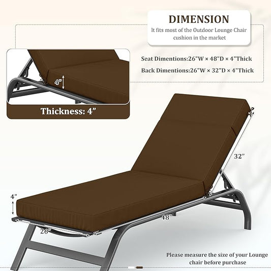 Chaise Lounge Cushions Outdoor, 80" L X 26" W X 4" D Lounge Chair Cushions for Outdoor Furniture, High-Density Foam Outdoor Chaise Cushion-Waterproof Fade-Resistant ThickPatio lounge chair cushion