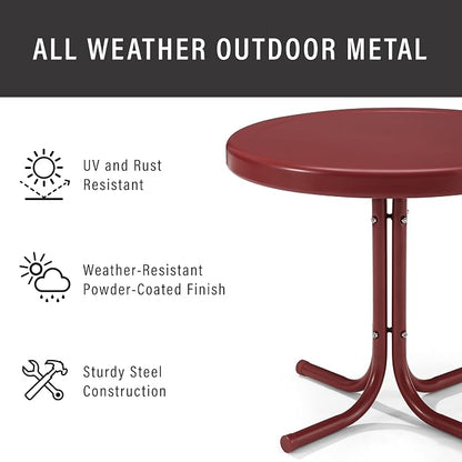 Crosley Furniture Griffith Weather Resistant Retro Metal Outdoor Side Table for Patio, Deck, Porch, Coral Red