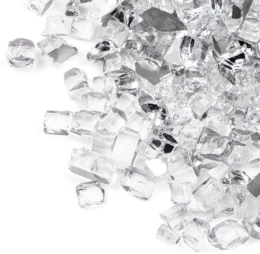 GASPRO 20 lbs Clear Fire Glass for Fire Pit Table, Reflective Gas Fireplace Glass Rocks, Gorgeous, 1/2 Inch