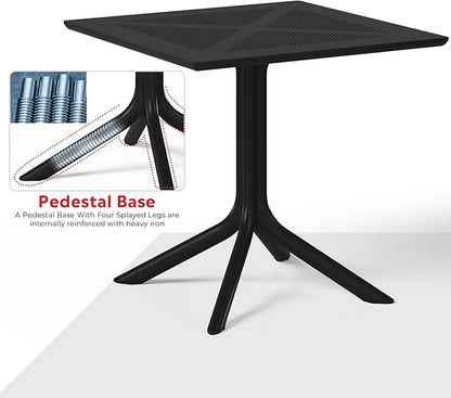 Costaelm Breakfast Table Set for 4, HDPE Patio Square Dining Table and Stackable Chairs, Outdoor Small Patio Furniture Set All Weather for Backyard Porch Poolside, Black