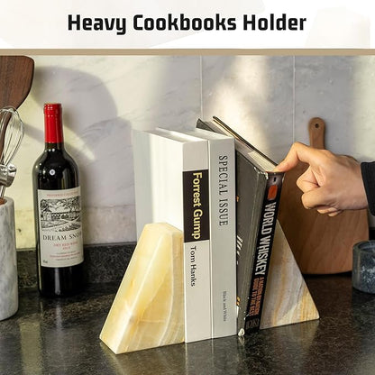 Marble Bookend for Heavy Books, Decorative Bookends for Shelves, Durable and Heavy-Duty Book End for Hardback Book & CDS, Unique Stopper & Holder, Green Onyx, Set of 2