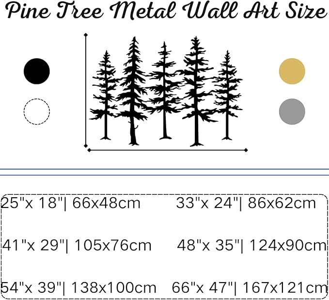 Pine Tree Metal Wall Art, Big Pine Trees Metal Wall Art, Metal Pine Tree Art, Metal Minimalist Pine Wall Decor, Nature and Forest Decor, Tree Decor Wall Hanging, Nature Lover Gift (Sliver-Tree2, 33"x 24"| 86x62cm)