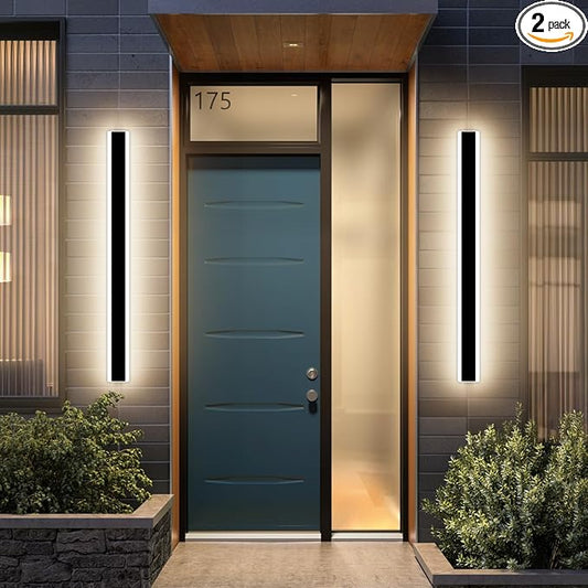 2 Pack 39.3inch Modern Outdoor Wall Sconce, 3 Color Lights 3000K/4500K/6000K, IP65 Waterproof Wall Light Fixture, White Acrylic, 36W, Outdoor Lighting for Porch, Patio, Fence, Garden