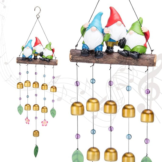 Taman Wind Chime for Outside - Gnomes Windchime for Outdoor Garden Decorative Metal Bronze Mobile Wind Chime Memorial Sympathy Gift for Home, Outdoor, Yard, Patio,Garden Decor, 29"