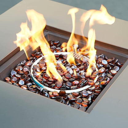 onlyfire 10 Pounds Fire Glass Beads for Propane Fire Pit and Gas Fireplace, 1/2 Inch Round Firepit Glass Rocks Flat Marbles for Fire Pit Table, Caramel