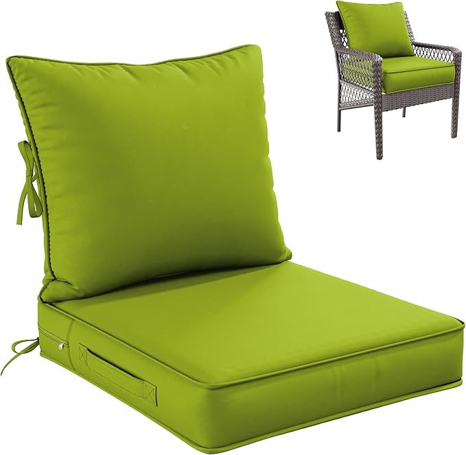 Premium Outdoor Seat Cushion Chair Cushions for Patio Furniture 22 L X 24 W X 4 H Waterproof & Fade Resistant Deep Seat and Backrest Cushion Set with Removable Covers for Chair, Sofa