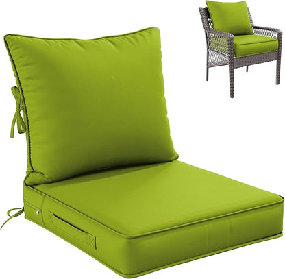 Premium Outdoor Seat Cushion Chair Cushions for Patio Furniture 22 L X 24 W X 4 H Waterproof & Fade Resistant Deep Seat and Backrest Cushion Set with Removable Covers for Chair, Sofa