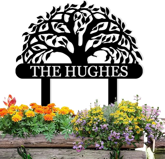 Personalized Custom Tree of Life Metal Family Name Sign - Outdoor Yard Decor, Garden Art Gift