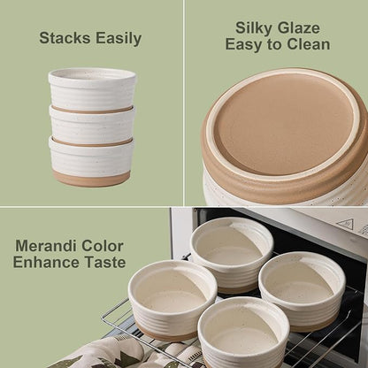 Frewinky Ceramic Ramekins 8 oz Set of 6 for Creme Brulee and Custard Cups | Six 8 oz ceramic ramekins for creme brulee, souffle, custard, pudding and desserts