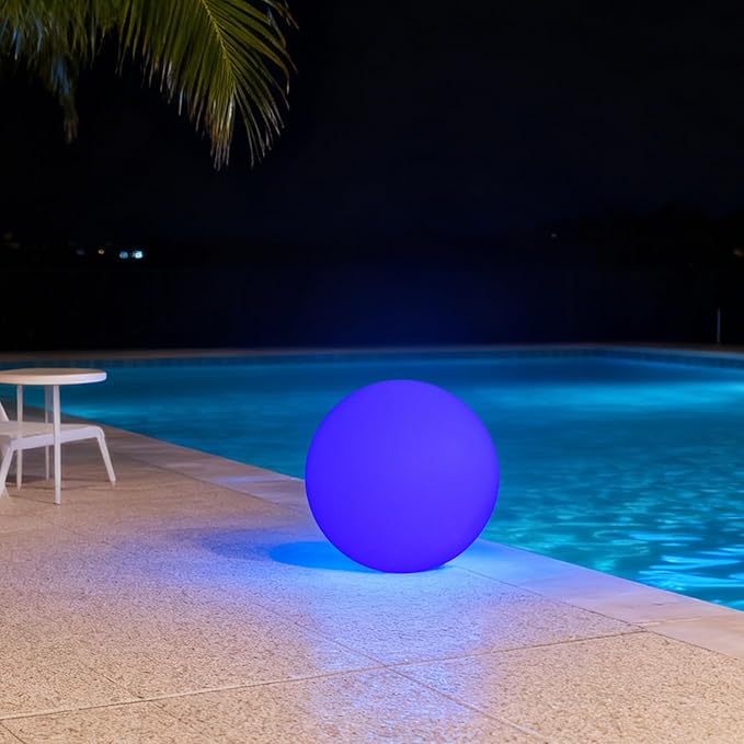 16-inch LED Light Ball, Round LED Night Light with Remote, Rechargeable Globe Lights with 4 Modes & 16 RGB Color Changing, Waterproof Glowing Globe Light for Party Decor