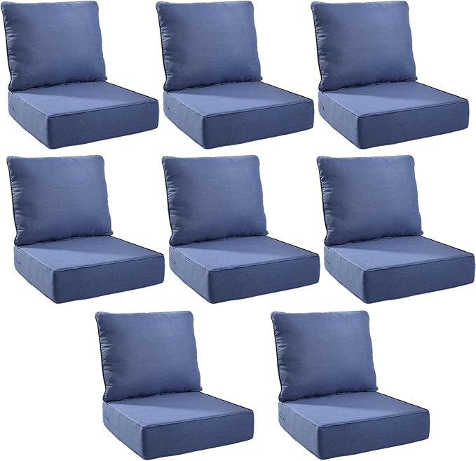 Outdoor Cushion Set for Furniture Patio Furniture, UV Resistant, Water Resistant - 6 Inch Thick Foam Garden Cushions– 24x24 Inch Patio Seat Covers for Chair/Sofa/Couch | Blue | 8-Pack |