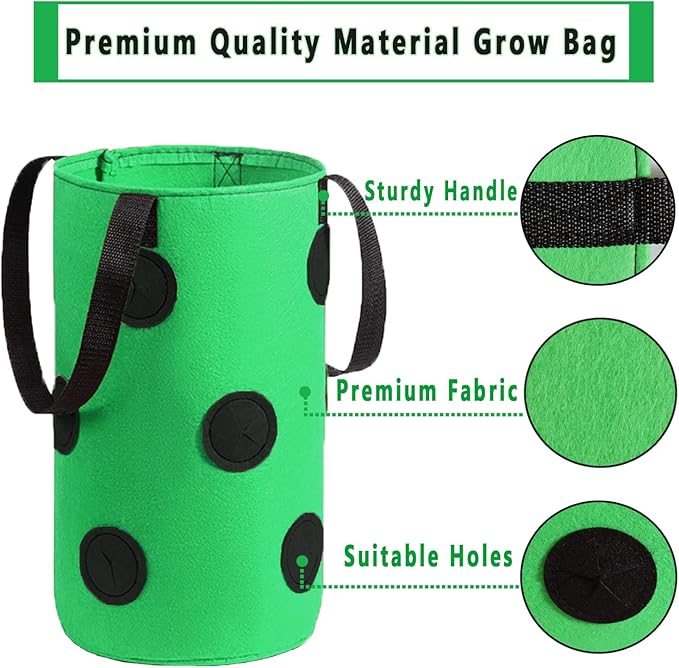 Miewslan 2 Packs Hanging Strawberry Planter, Upside Down Tomato Grow Bag Tomato Potato Strawberry Grow Bags Garden Plant Vegetable Planting Bag with Holes(Green+Red)