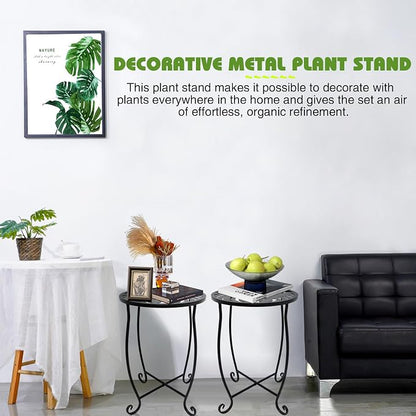 Fashion&cool 2 Pack Indoor Outdoor Side Tables, Weather Resistant Metal Patio Side Table, Small Round End Table Side Table for Patio Yard Porch Balcony Garden Bedside, Plant Stand for Indoor