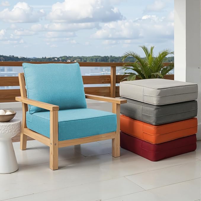Outdoor Chair Cushion Set, 24x24 Waterproof Patio Chair Cushions, 6" Thickened Seat Cushions for Outdoor, Include 1 Seat Cushion and 1 Back Cushion, Thick/CyanBlue