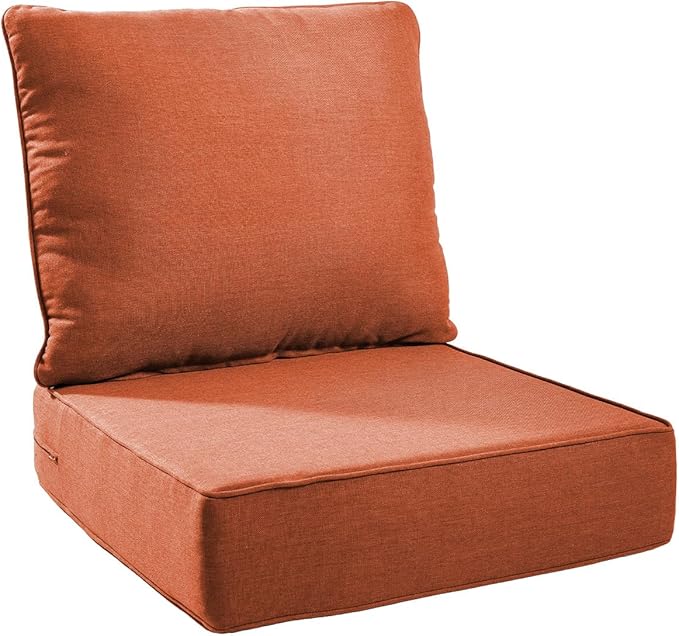 6" Thick Outdoor Chair Cushions - 22"* 24" Patio Furniture Cushions with Water Resistant & Removable Cover, 28D High Density Sponge Patio Cushion for Outdoor Furniture Couch Chair Orange