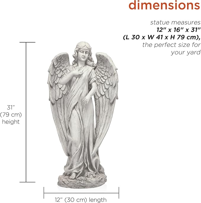 Alpine Corporation 31" Tall Indoor/Outdoor Angel Statue Yard Art Decoration, Light Gray