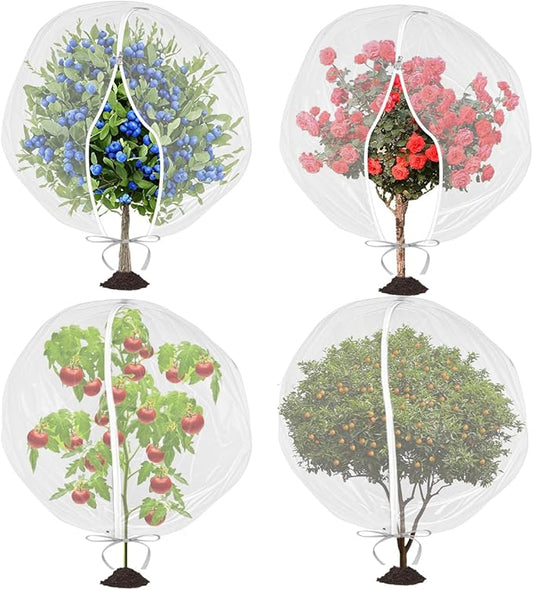 Mellbree 4 PCS Blueberry Bush Netting Cover, 3.3X2.7FT Zippered Bird Netting for Blueberry Bushes Mesh Plant Covers for Garden to Protect Bush/Tomato/Strawberry from Bugs,Cicadas with Drawstring