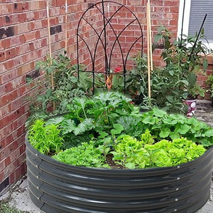 FORTUNO 2 Pcs 17" Tall 4 Ft Round Raised Garden Bed Box Galvanized Metal Outdoor High Flower Bed Steel Patio Ground Planter for Planting Vegetables and Herbs, Dark Grey
