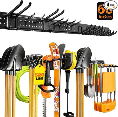 Garage Tool Organizer Wall Mount 66 inches with 13 Adjustable Heavy-Duty Hooks, Garage Organization, Garden Tool Storage Rack for Garage, Yard, and Shed, Holds Up to 520 lbs