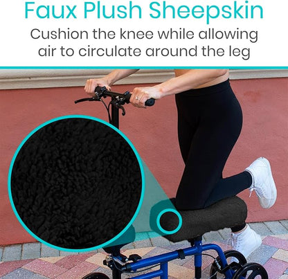 Vive Mobility Knee Scooter Pad Cover - Soft Plush Adult Sheepskin Memory Foam Cushion, Walker Accessory for Knee Roller, Padded Accessories Leg Cart Improves Comfort with Injury, Universal Fit (Black)