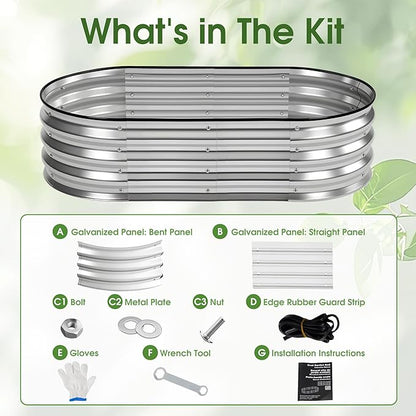 NEWBULIG Heavy-Duty Galvanized Oval Raised Garden Bed for Outdoor, Metal Planter Box with Open Base, Easy Assembly with Safe Edges for Vegetables/Flowers/Herbs