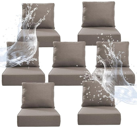 6" Thicker Outdoor Chair Cushion 7 Sets - 24" *24" *6" Waterproof Patio Furniture Cushions with Removable Cover, 28D High Density Sponge Filling Thicken Outdoor Patio Cushions - Grey