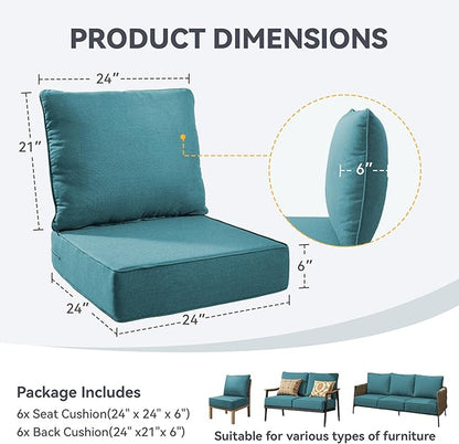 Outdoor Cushion Set for Furniture Patio Furniture, UV Resistant, Water Resistant - 6 Inch Thick Foam Garden Cushions– 24x24 Inch Patio Seat Covers for Chair/Sofa/Couch | Orange | 6-Pack |
