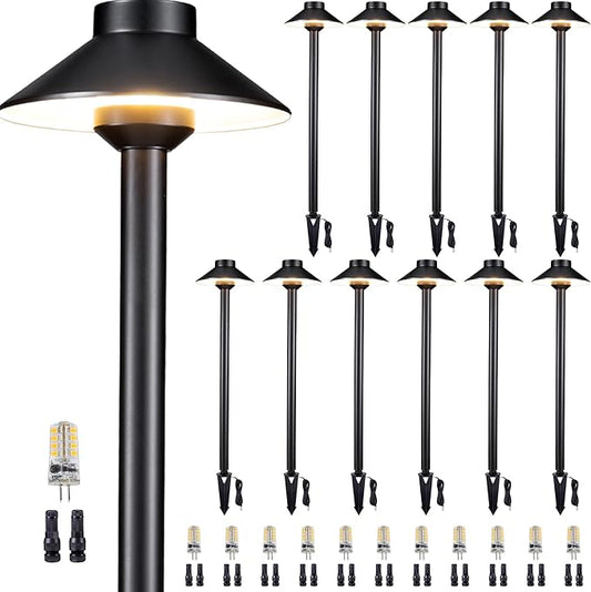 Gardenreet Low Voltage Landscape Lighting Brass, 12v Pathway Lights Waterproof, Hard Wired Path Light Outdoor, Black for Exterior Area Patio House with 3W 270LM 4000K Neutral White G4 Bulb (12 Pack)
