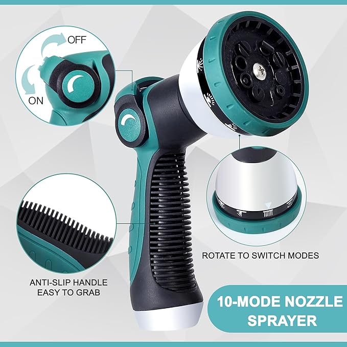 100FT Garden Hose, Stainless Steel Water Hose, Flexible with a 10-Mode Nozzle Sprayer, No Kink, Lightweight, Puncture Proof, Ideal for Yard, Lawn, Outdoor, 5/8'' Outside Diameter