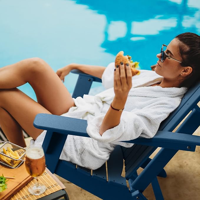 FUNBERRY Folding Adirondack Chair Set of 4, All Weather HDPE Fire Pit Chairs with Cup Holder for Outdoor