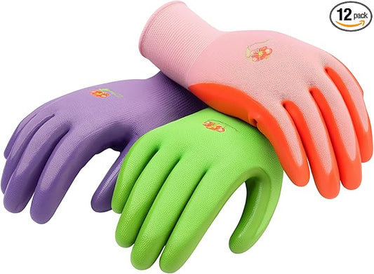 12 PAIRS Women Gardening Gloves with Micro Foam Coating - Garden Gloves Texture Grip - Women’s Work Glove - Working Gloves For Weeding, Digging, Raking and Pruning, Large