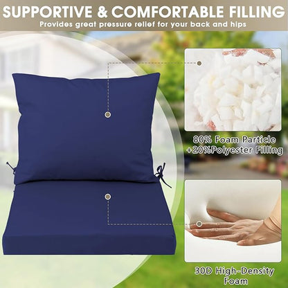 Outdoor Seat Cushion Set 24 x 24 In, Water-Resistant & Fade-Resistan, Patio Furniture Cushions with Removable Cover Deep Seat & Back Cushion with Handle and Adjustable Straps for Chair Sofa,1PC