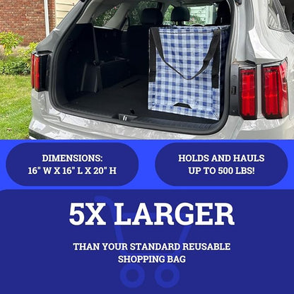 DURASACK Heavy Duty Storage Tote Bag 22-Gallon Rugged Woven Polypropylene Moving Bag, Reusable Self-Standing Design, Holds up to 500 Pounds, Single, Gingham Blue