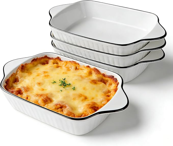 34oz Small Ceramic Casserole Dishes Set Of 4-1000ml Small Baking Dish With Handles, Suitable For Ovens And Microwaves, Compact Size Ideal For Gratins, Pasta Dishes, Tiramisu And Baked Goods