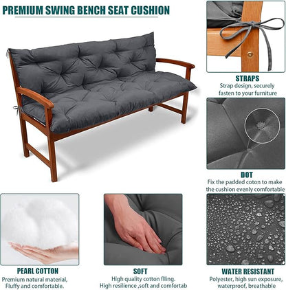 Swing Replacement Seat Cushions, 2-3 Seater Bench Cushions for Outdoor Furnitur with Backrest, Garden Recliner Seat Cushions Waterproof Sofa Pads (Dark Gray, 71x40in)