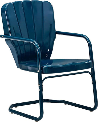 Crosley Furniture Ridgeland 3-Piece Outdoor Chair and Side Table Set, Retro Metal Bistro Patio Sets for Deck, Navy
