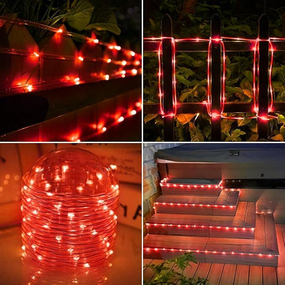 Solar Rope Lights, 2 Packs Total 132ft 400LED Solar String Lights, 8 Modes Waterproof Solar Powered Outdoor Light, Flexible Clear Tube Light for Garden Backyard Patio Deck Porch Tree Xmas Decor - Red