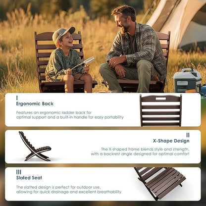 GREENVINES 3 Pieces Patio Furniture Set | Outdoor Bistro Sets for 2 | HDPE Wood Grain | Folding-Adirondack-Chairs-with-Side-Table | All Weather | Xavier Chair | for Porch Deck Poolside | Dark Brown