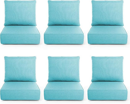 Outdoor Chair Cushions, 6 Inch Thick Patio Seat & Back Cushions Set with Removable Cover, Waterproof Patio Cushions for Outdoor Furniture, 22 x 24 Inch, Sky Blue 6-Set