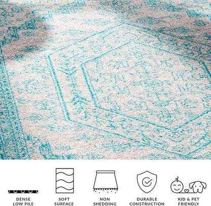 SAFAVIEH Adirondack Collection Runner Rug - 2'6" x 8', Light Grey & Teal, Oriental Medallion Design, Non-Shedding & Easy Care, Ideal for High Traffic Areas in Living Room, Bedroom (ADR108L)