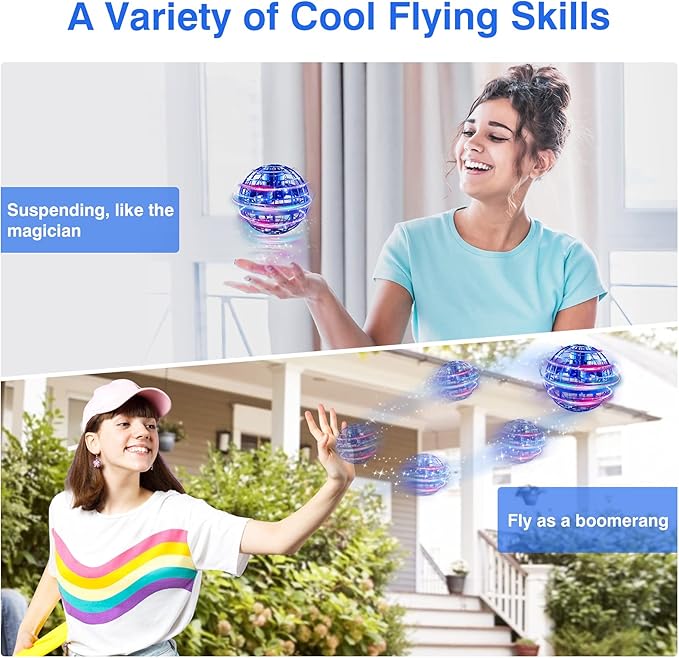 Ciniffo Flying Orb Ball Toy 2025 – Light Up Hand Controlled Boomerang Spinner Mini Drone Toy, Hover Cosmic Globe Ball, Cool Christmas & Birthday Gift for Boys Girls Teens Ages 6+ (Blue)