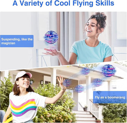 Ciniffo Flying Orb Ball Toy 2025 – Light Up Hand Controlled Boomerang Spinner Mini Drone Toy, Hover Cosmic Globe Ball, Cool Christmas & Birthday Gift for Boys Girls Teens Ages 6+ (Blue)