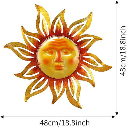 Metal Sun Outdoor Wall Art Decor Large 19 Inch, Hanging for Valentine Patio Garden Fence Deck Yard Pool Wall Sculpture Decoration for Living Room Bedroom Colorful Unique