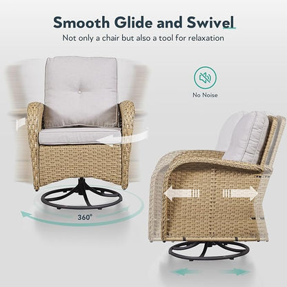 2 in 1 Porch Glider Swivel Chair - Outdoor Swivel Rocker Patio Wicker Chair with Thick Cushions, 300 Lb Weight Capacity Patio Swivel Glider Seating Yellow/Beige